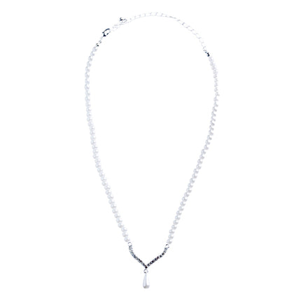 Bridal Wedding Jewelry Set Crystal Rhinestone Teardrop Pearl Soft V Necklace - Accessoriesforever