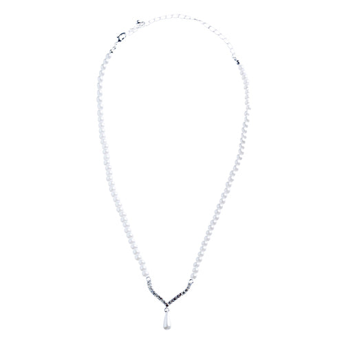 Bridal Wedding Jewelry Set Crystal Rhinestone Teardrop Pearl Soft V Necklace