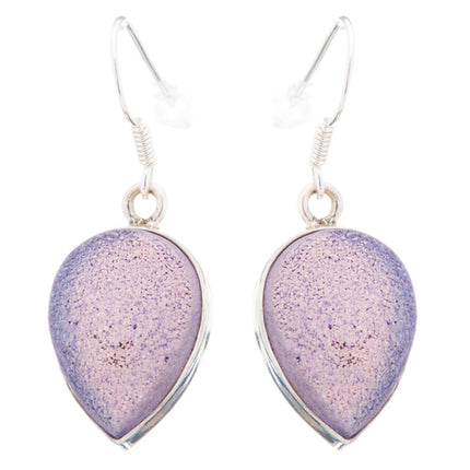 925 Sterling Silver Natural Gemstones Druzy Dangle Earrings FJSVE2144