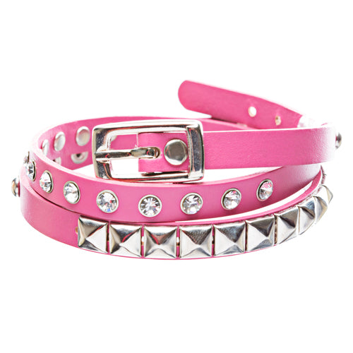 Fuchsia 3-Effect Stud Italian Calf Leather Wrap Bracelet