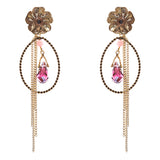 Semiprecious Flower & Chain Tear Drop Earrings Gold