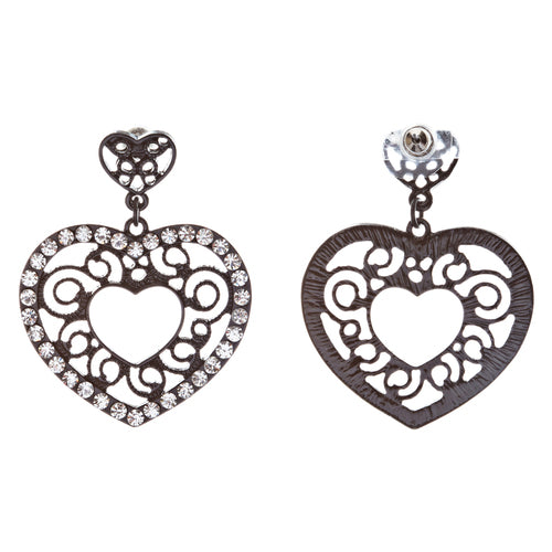Sophisticated Crystal Rhinestone Heart Shape Dangle Fashion Earrings E313 Black - Accessoriesforever