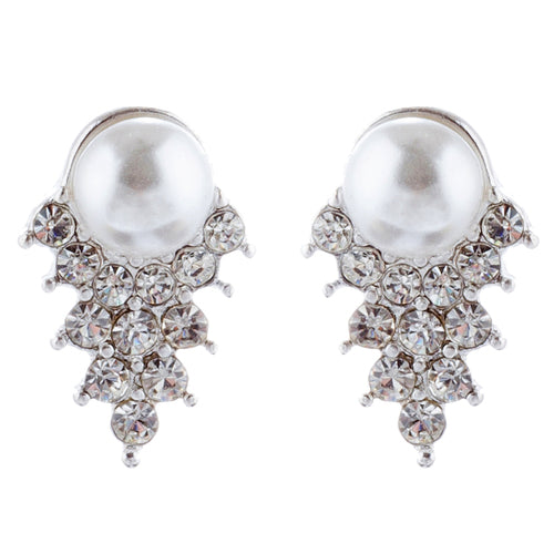 Bridal Wedding Jewelry Set Crystal Pearl Double Strands Necklace White