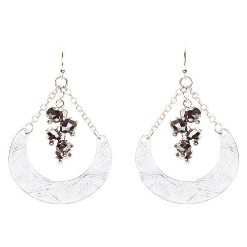 Crystal Cluster Hand Polished Drop Earrings Hematite
