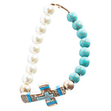Cross Jewelry Fascinating Stone Cross Stretch Link Bracelet B493 Turquoise