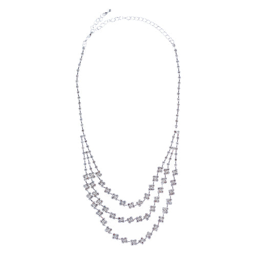 Bridal Wedding Jewelry Crystal Rhinestone Layered Links Necklace Set J664 Silver - Accessoriesforever