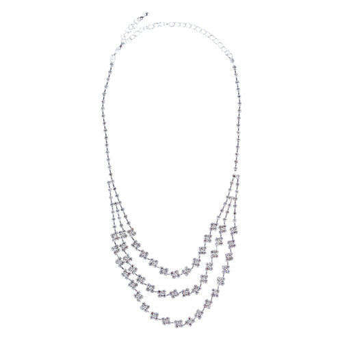 Bridal Wedding Jewelry Crystal Rhinestone Layered Links Necklace Set J664 Silver