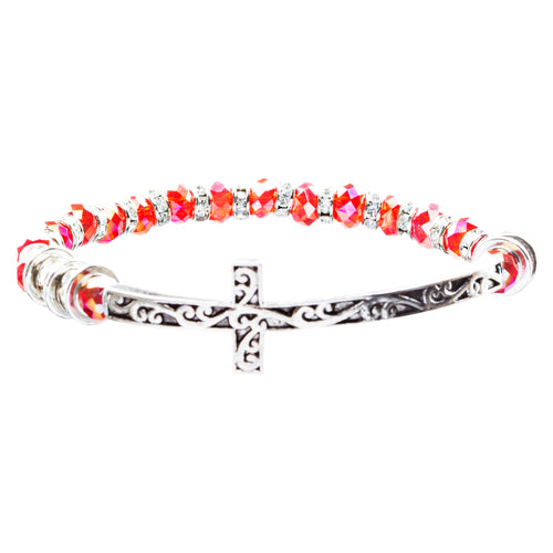 Lovely Crystal Rhinestone Cross Design Fashion Statement Bracelet B472 Red