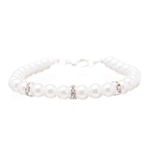 Bridal Wedding Jewelry Crystal Rhinestone Pearl Single Linear Bracelet Silver