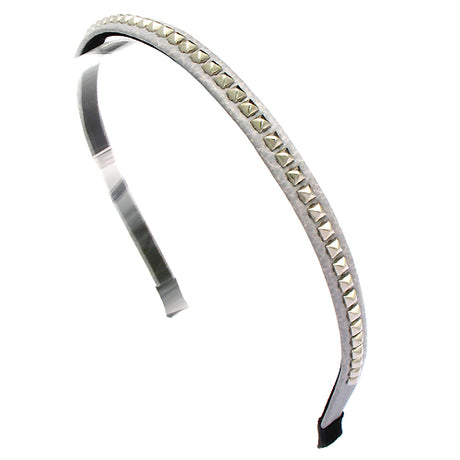 Square Silver Studded Leatherette Gray Headband