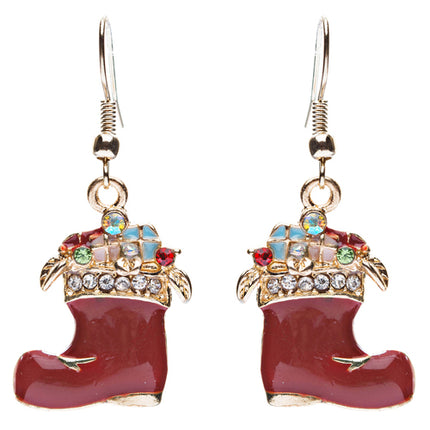 Christmas Jewelry Crystal Rhinestone Gifts Boot Shoe Dangle Earrings E637