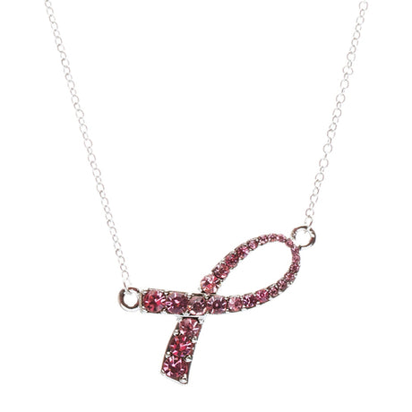 Pink Ribbon Jewelry Crystal Rhinestone Delicate Ribbon Charm Necklace N69 Silver