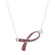 Pink Ribbon Jewelry Crystal Rhinestone Delicate Ribbon Charm Necklace N69 Silver
