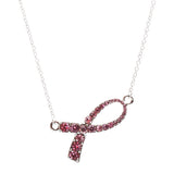Pink Ribbon Jewelry Crystal Rhinestone Delicate Ribbon Charm Necklace N69 Silver