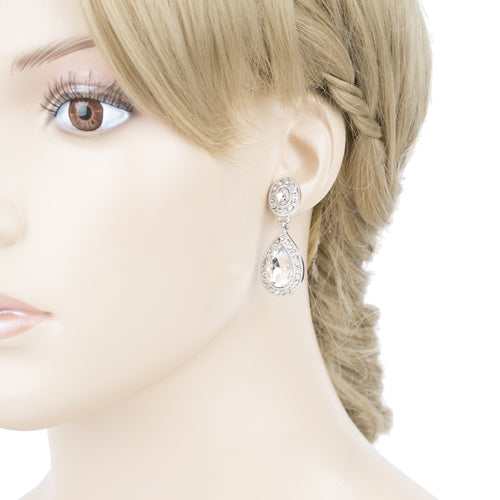 Bridal Wedding Jewelry Prom Crystal Rhinestone Teardrop Dangle Earrings E1197 SV - Accessoriesforever