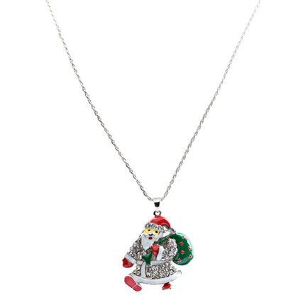 Christmas Jewelry Happy Holidays Crystal Santa Claus Gift Bag Long Necklace - Accessoriesforever