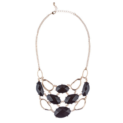 Stunning Bold Bib Style Fashion Statement Necklace Set JN276 Gold Black - Accessoriesforever