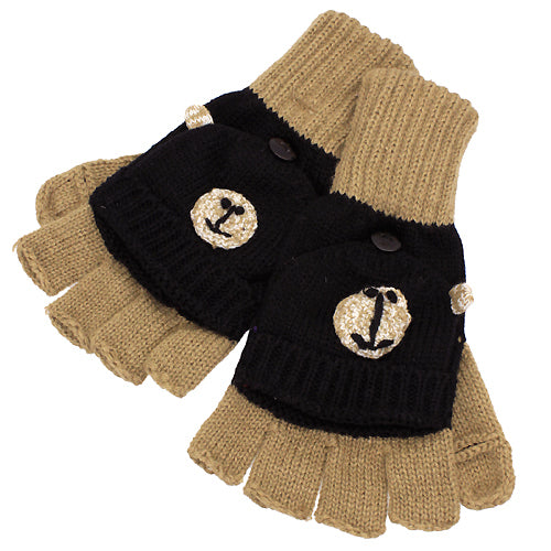 Knitted Fun 3D Animal Soft Fingerless Mittens Gloves Camel Black Bear