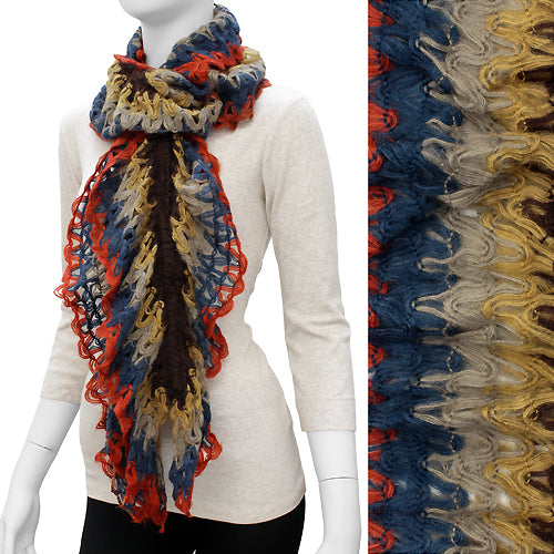 Gorgeous Unique Multi Color Ruffle Knit Fashion Scarf Brown