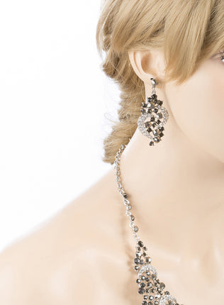 Bridal Wedding Jewelry Crystal Rhinestone Complex Design Necklace Set J539 Black - Accessoriesforever