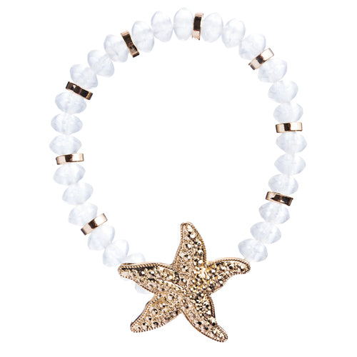 Ocean Starfish Bead Sea Glass Adorable Fun Stretch Fashion Bracelet B470 WH Gold