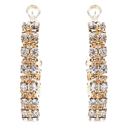 Beautiful Dazzling Beaded Wrap Double Row Crystal Rhinestone Hoop Earring Gold