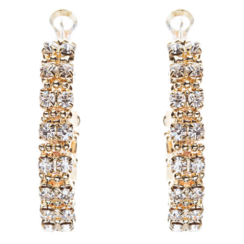 Beautiful Dazzling Beaded Wrap Double Row Crystal Rhinestone Hoop Earring Gold