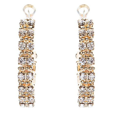 Beautiful Dazzling Beaded Wrap Double Row Crystal Rhinestone Hoop Earring Gold