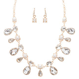 Bridal Wedding Jewelry Crystal Rhinestone Faux Pearl Tear Drop Necklace J530Gold