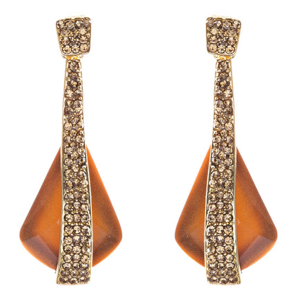 Beautiful Long Crystal Pave Accented Earrings Brown