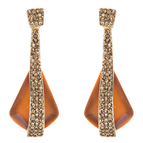 Beautiful Long Crystal Pave Accented Earrings Brown - Accessoriesforever