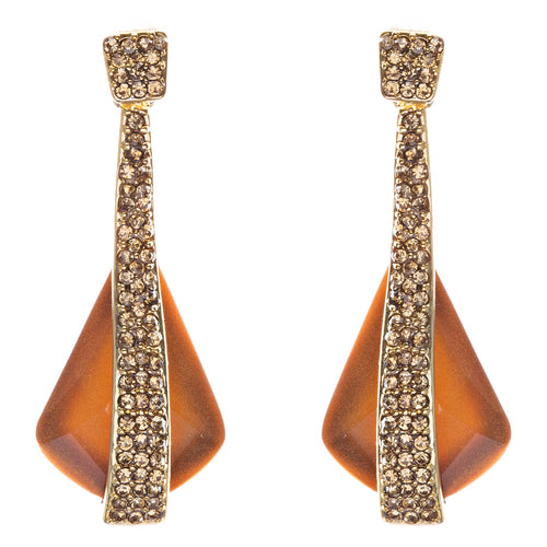 Beautiful Long Crystal Pave Accented Earrings Brown
