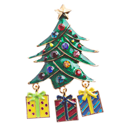 Christmas Jewelry Crystal Rhinestone Holiday Gift Presents Tree Brooch Pin BH125