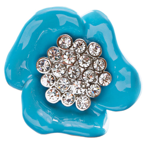 Beautiful Floral Crystal Adjustable 1 Ring Blue