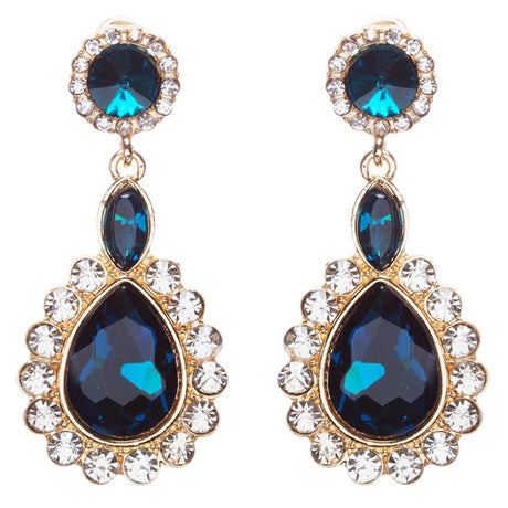 Beautiful Glamorous Bridal Crystal Rhinestone Teardrop Dangle Earrings Blue