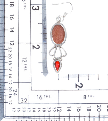925 Sterling Silver Natural Gemstones Goldstone Garnet Dangle Earrings FJSVE2163