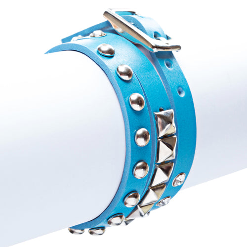 Blue 3-Effect Stud Italian Calf Leather Wrap Bracelet