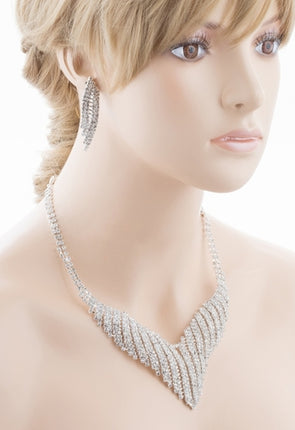 Bridal Wedding Jewelry Crystal Rhinestone Grand Bib Design Necklace J576 Silver - Accessoriesforever