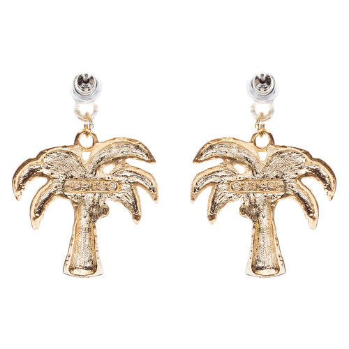 Stylish Crystal Rhinestone Pretty Palm Tree Charm Earrings E861 Green Gold