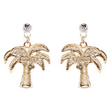 Stylish Crystal Rhinestone Pretty Palm Tree Charm Earrings E861 Green Gold
