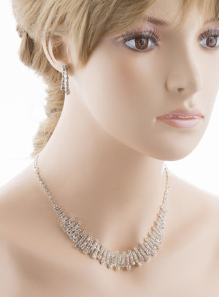 Bridal Wedding Jewelry Set Crystal Rhinestone Chic Trendy Necklace Silver Clear - Accessoriesforever