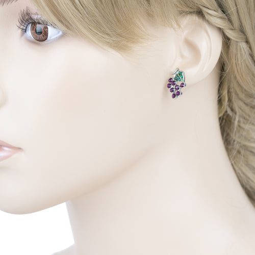 Adorable Crystal Rhinestone Grape Fruit Charm Stud Post Earrings E1198 Purple - Accessoriesforever