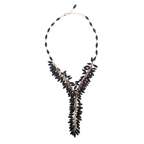 Classic Stylish Beautiful Formica Y Drop Simple Statement Necklace Set Black