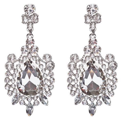 Beautiful Stunning Glamorous Crystal Rhinestone Teardrop Dangle Earrings Silver