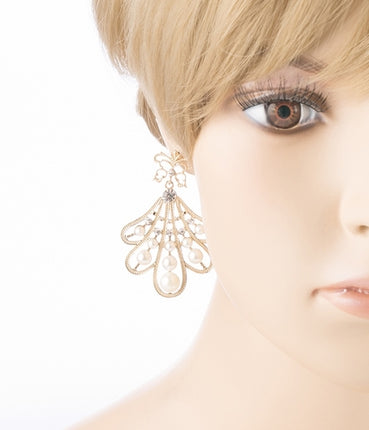 Flare Pearl Crystal Fashion Vintage Earrings Gold - Accessoriesforever