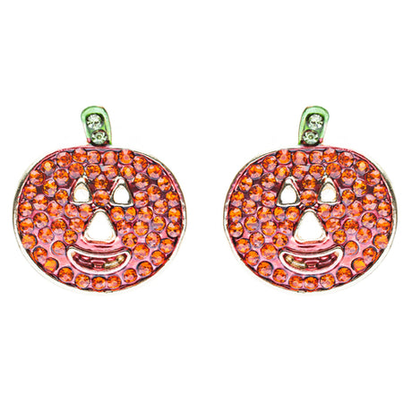Halloween Costume Jewelry Crystal Rhinestone Happy Pumpkin Stud Earrings Orange