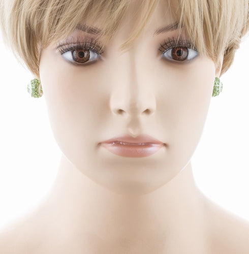 Sport Tennis Crystal Rhinestone 14mm Drop Stud Fashion Earrings Silver Green - Accessoriesforever