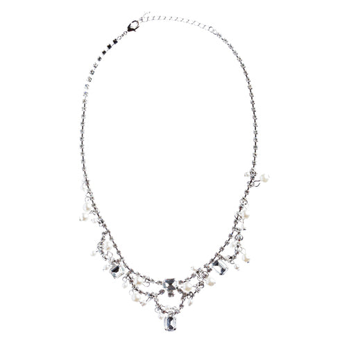 Bridal Wedding Jewelry Crystal Rhinestone Alluring Faux Pearl Necklace J581 SLV