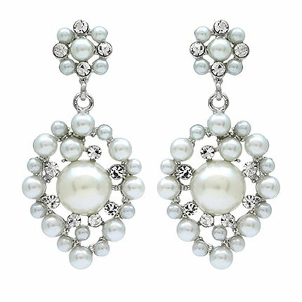 Bridal Wedding Jewelry Crystal Rhinestone Multi Pearl Dangle Earrings Ivory - Accessoriesforever