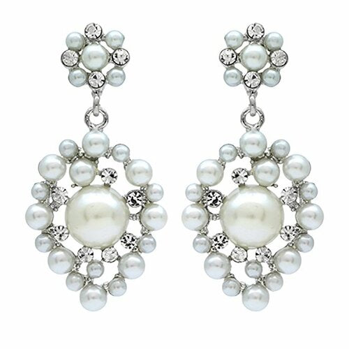 Bridal Wedding Jewelry Crystal Rhinestone Multi Pearl Dangle Earrings Ivory - Accessoriesforever